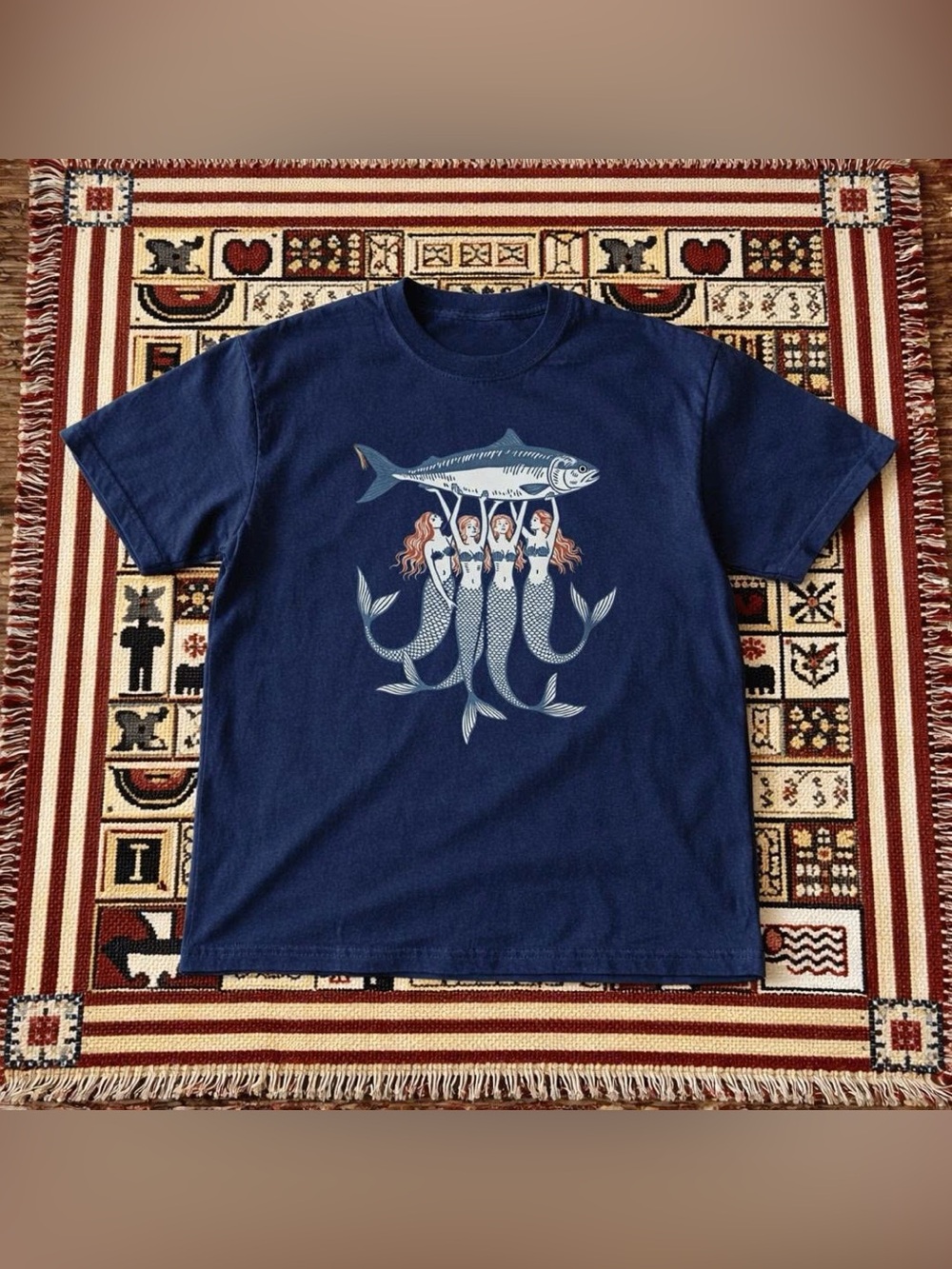 Navy Blue Fish & Mermaid Graphic Tee